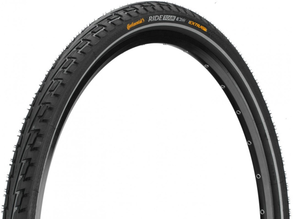 Покрышка.  28 /700x32C/28x1 1/4x1 3/4 02-0101154 (32-622) RIDE Tour, Extra Puncture Belt E-25 черн  светоотр-ая полоса CONTINENTAL