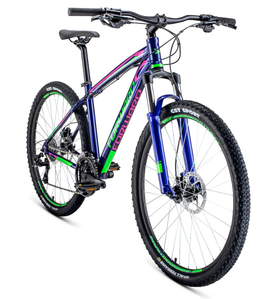 Велосипед FORWARD NEXT 27,5 3.0 disc (27,5" 24 ск. рост 19") 2019-2020, темно-фиолетовый/светло-зеле