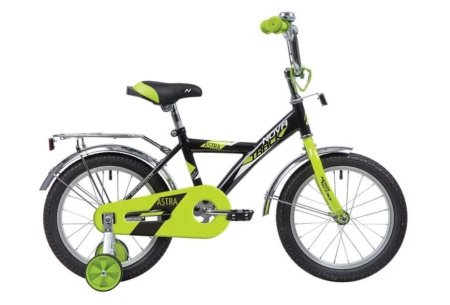 Велосипед NOVATRACK 14" ASTRA черный, тормоз нож, крылья и багажник хром, полная защ.цепи