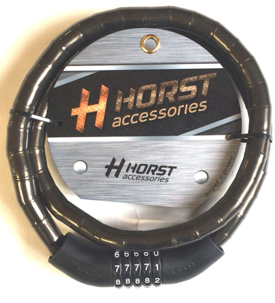 Замок тросовый кодовый 18х1200мм HORST 5-ти разр. черный, 09-100261