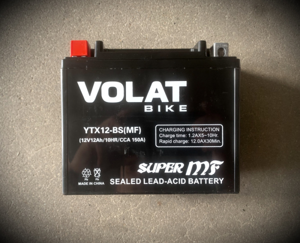 АКБ 12Ah Volat кислотный необслуживаемый 150x87x107 12v-12Ah (L+) Для скутеров-мотоциклов 125-500сс.