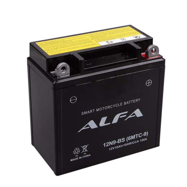Аккумуляторная батарея марки ALFA 12N9-BS(6MTC-9) [12N9-4B-1] 9Ah (100A 136*76*134)  на советские мотоциклы
