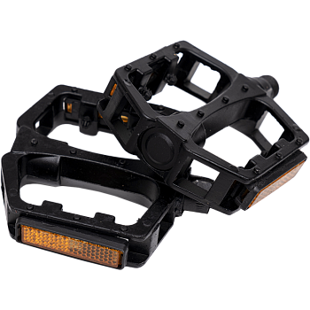 Педаль алюминиевая (014) , ЧЁРНАЯ, резьба 9/16", с шарик подшипн, с катафот  (упак 50 ком)