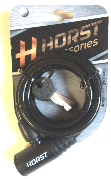 Замок тросовый с ключом 8х1200мм HORST автом. с защитой, черный, 09-100133