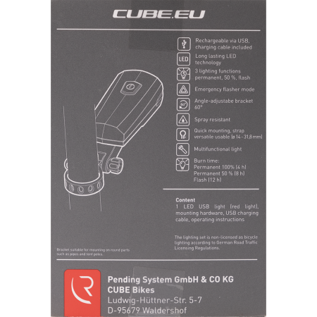 Фонарь RFR USB велосипедный 13935