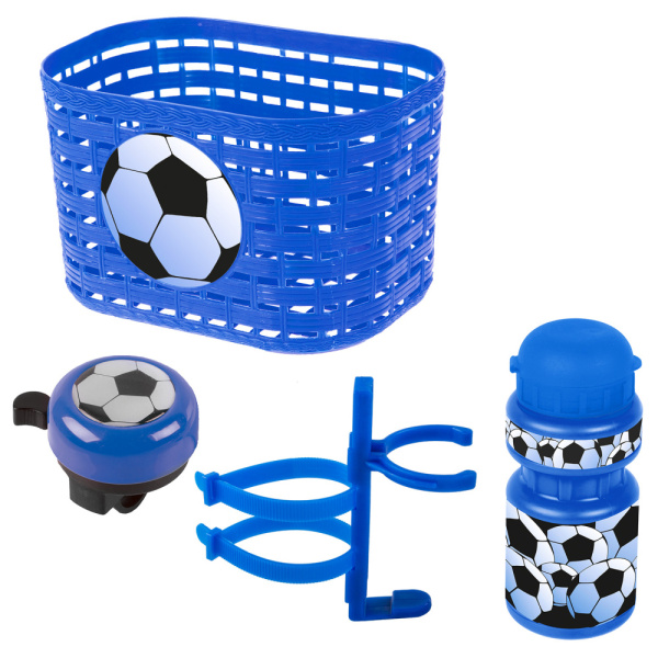 Корзина+фляга+звонок, 5-650041, комплект синий "футбол", VENTURA KIDS NEW