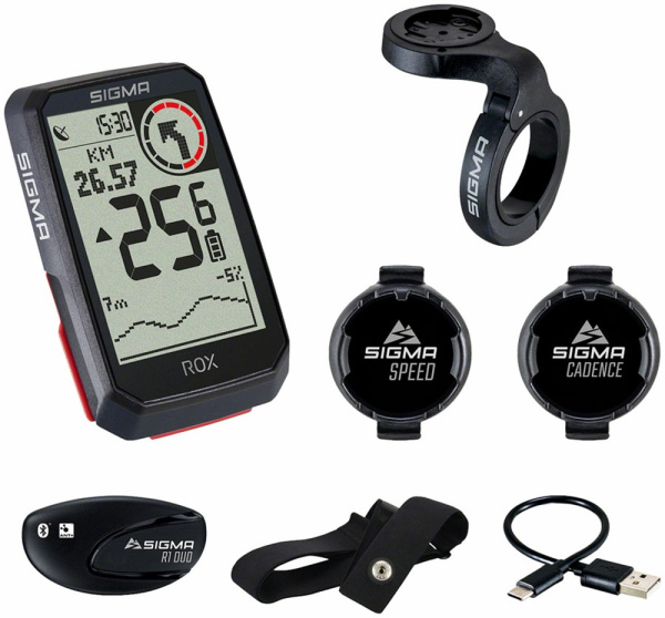 Велокомп. 4-001064 ROX 4.0 (Black) Sensor Set 30 функций, с датчиком пульса, каденса и скорости, GPS, BLUETOOTH (Android, IOS) черный SIGMA NEW