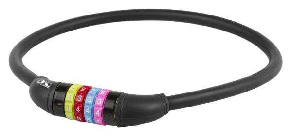 Замок тросовый кодовый 12х650мм M-WAVE 4-х разр, цветные символы СИЛИКОНОВЫЙ ЧЕРНЫЙ, 5-231050