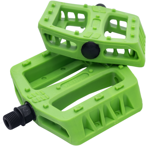 Педали, B107N, 110x110мм, пластик, 9/16", ось Cr-Mo, WELLGO, зеленые, 1PE920001128
