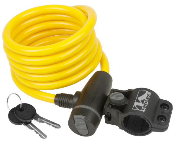 Замок с ключом M-WAVE, 5-233866, тросовый, 10х1800мм, с защит. колпачком, ЖЕЛТЫЙ